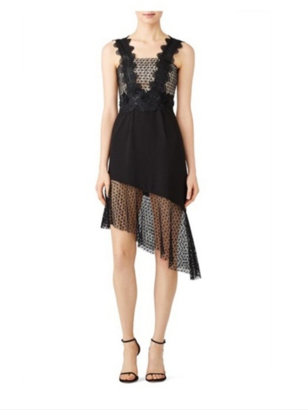 Black Lace Accent Asymmetric Cocktail Dress